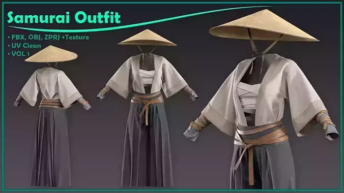 female samurai outfit with texture 3D model