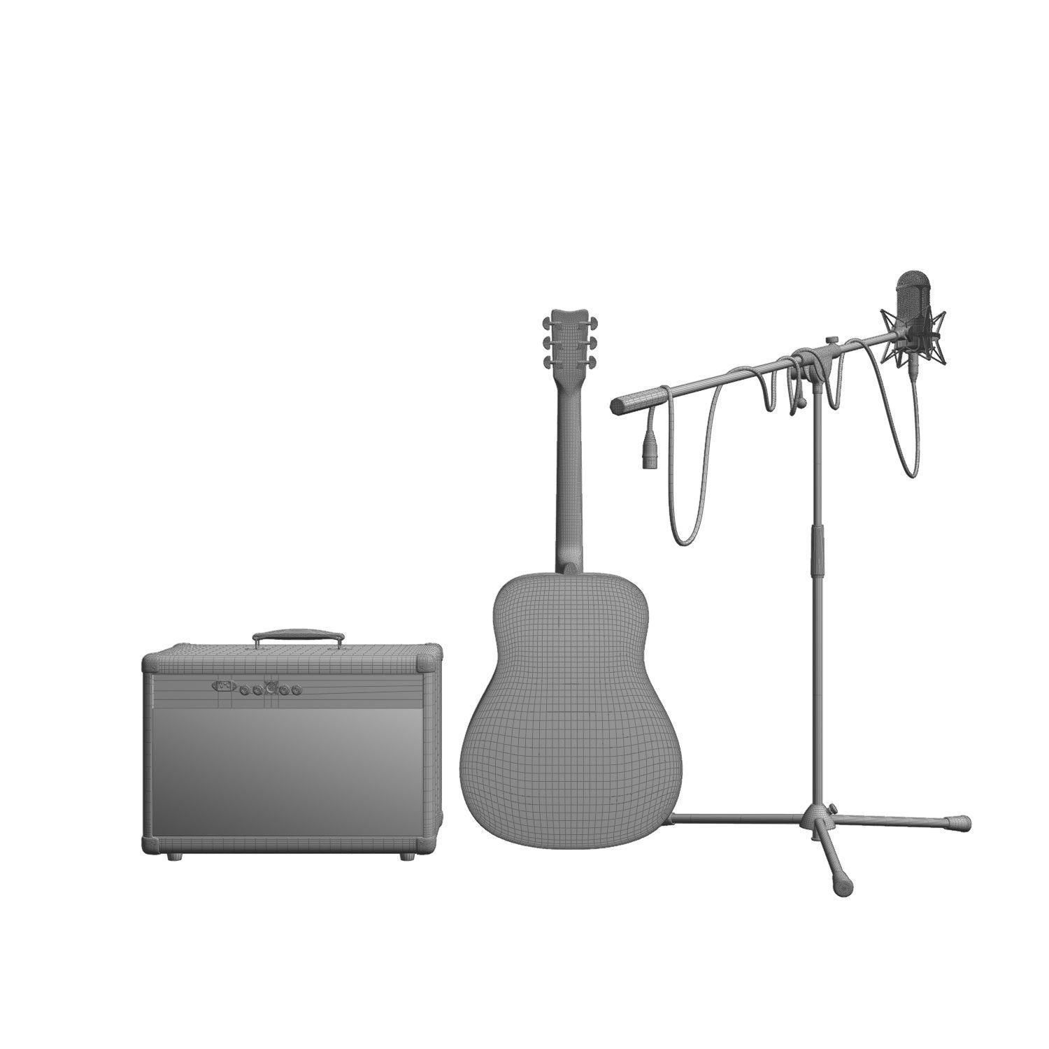 Acoustic Guitar and Combo Marshall  studio microphone on stand 3D model_2