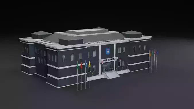 Low Poly Police Station Building Low-poly 3D model