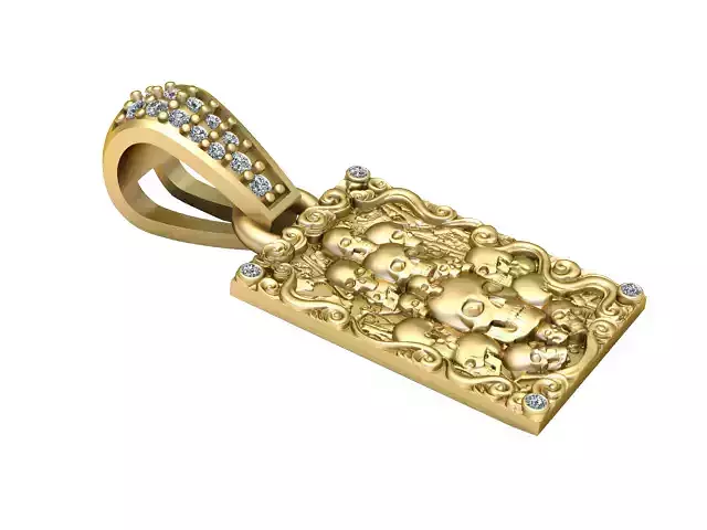 RECTANGLE GOLD SKULL PENDANT 3D PRINTABLE MODEL 