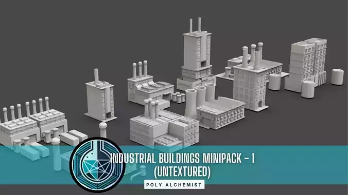 Low Poly 10 Industrial Buildings Mini Pack 1 - Untextured 3D model