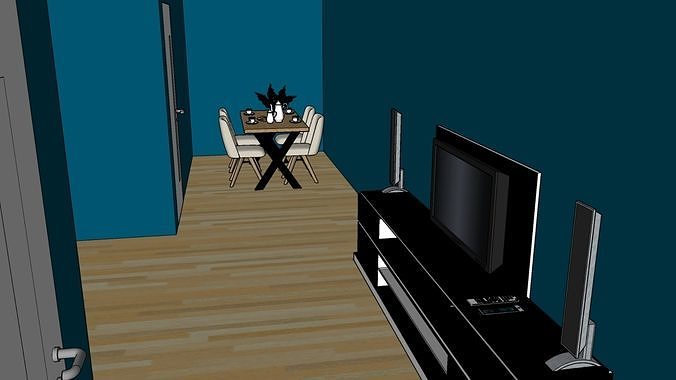 House Interior Design with Bedrooms Kitchen and Living Hall 3D model