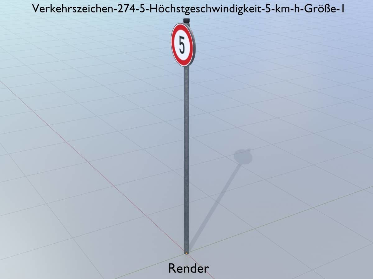 Traffic sign 274-5 Speed limit 5 km h Size 1 Low-poly 3D model_13