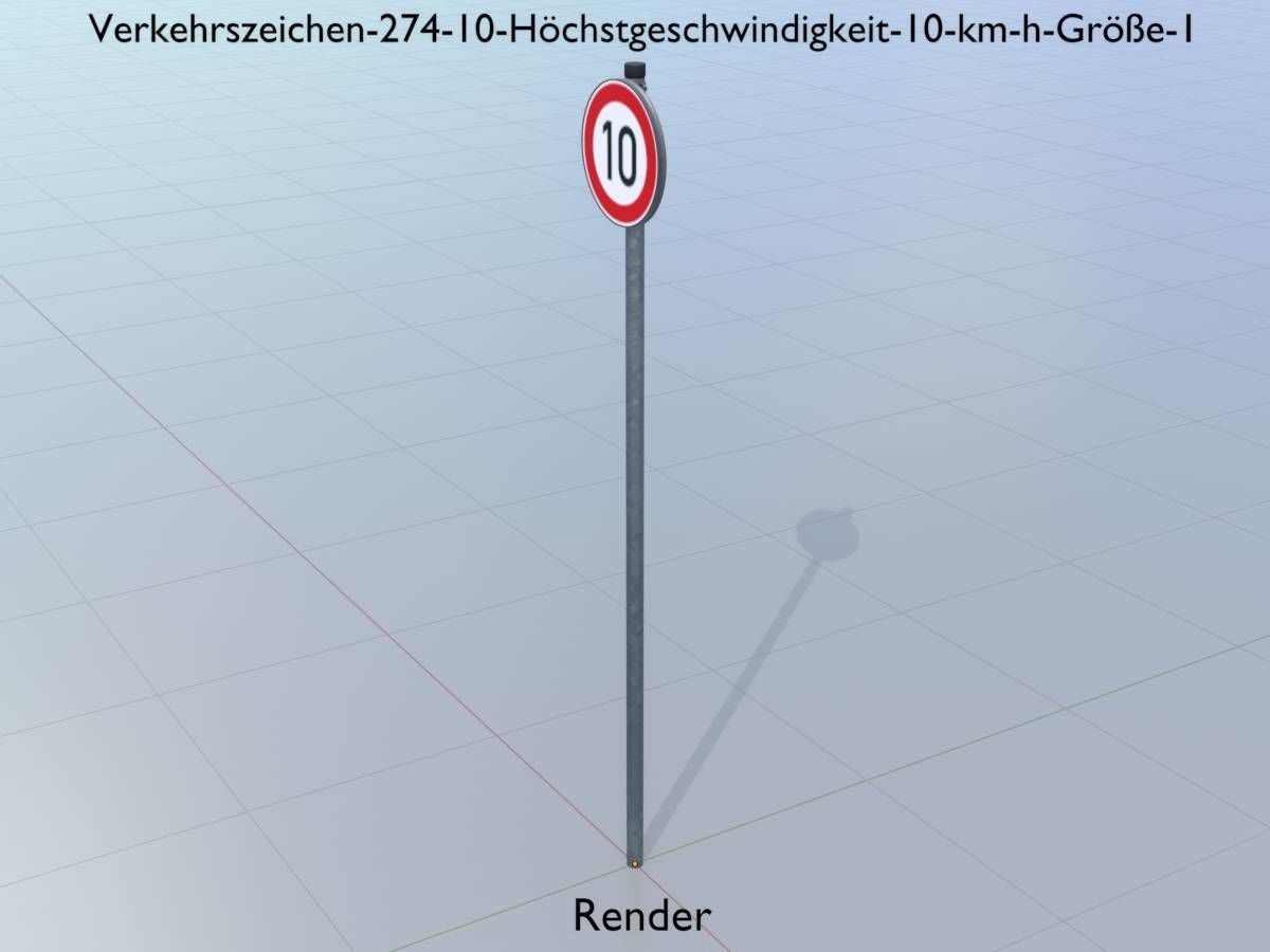 Traffic sign 274-10 Speed limit 10 km h Size 1 Low-poly 3D model_13
