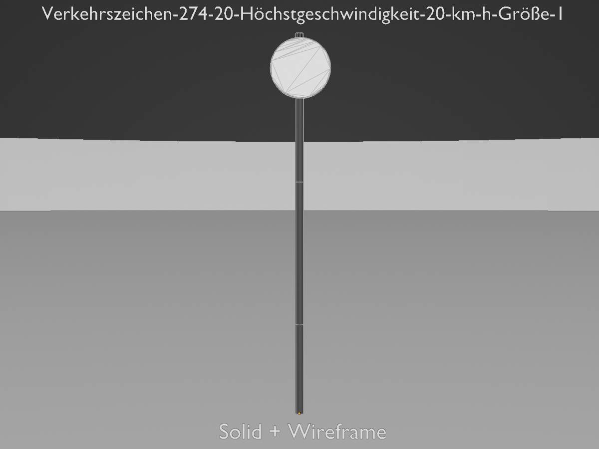 Traffic sign 274-20 Speed limit 20 km h Size 1 Low-poly 3D model_12