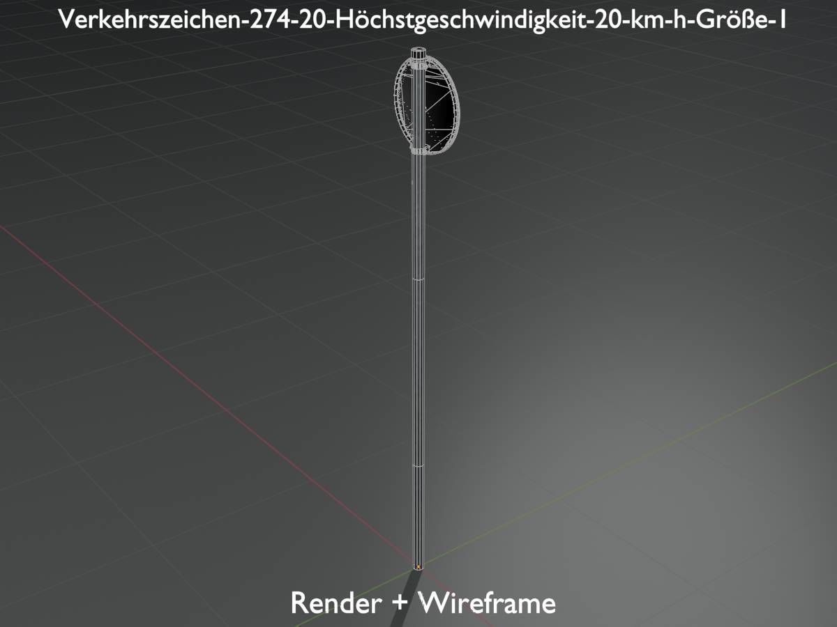 Traffic sign 274-20 Speed limit 20 km h Size 1 Low-poly 3D model_7