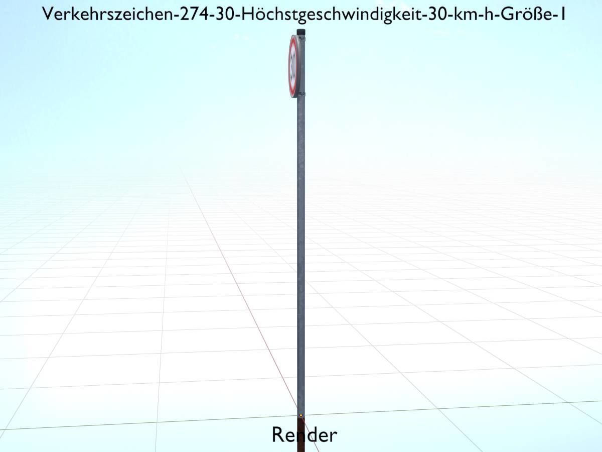 Traffic sign 274-30 Speed limit 30 km h Size 1 Low-poly 3D model_18