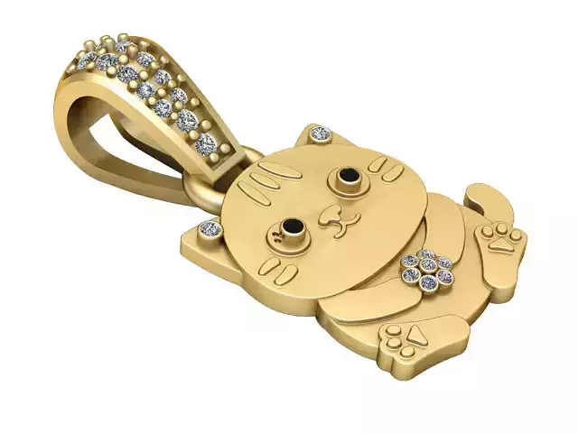 CUTE DIAMOND CAT PENDANT 3D PRINTABLE MODEL 