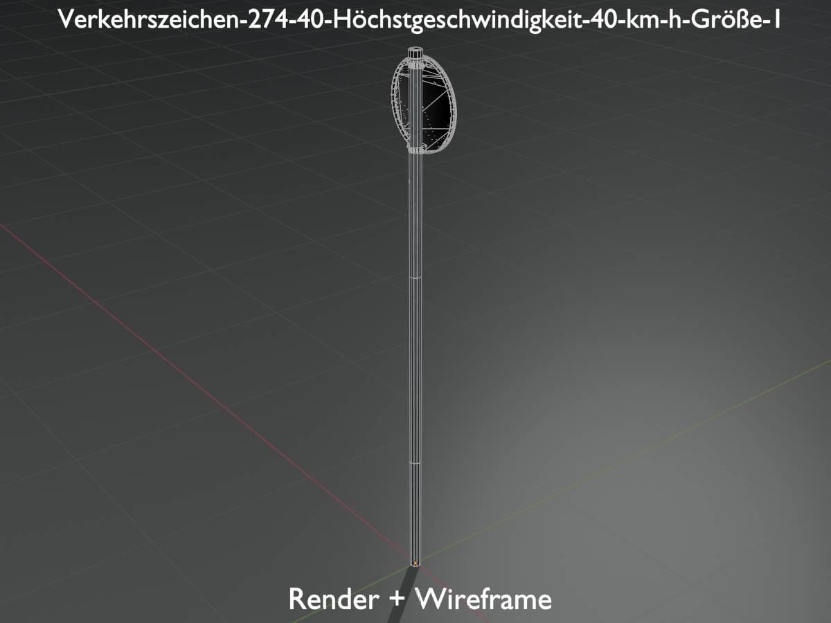 Traffic sign 274-40 Speed limit 40 km h Size 1 Low-poly 3D model_7