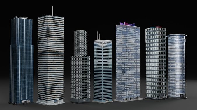 Low Poly Skyscrapers Pack Low-poly 3D model