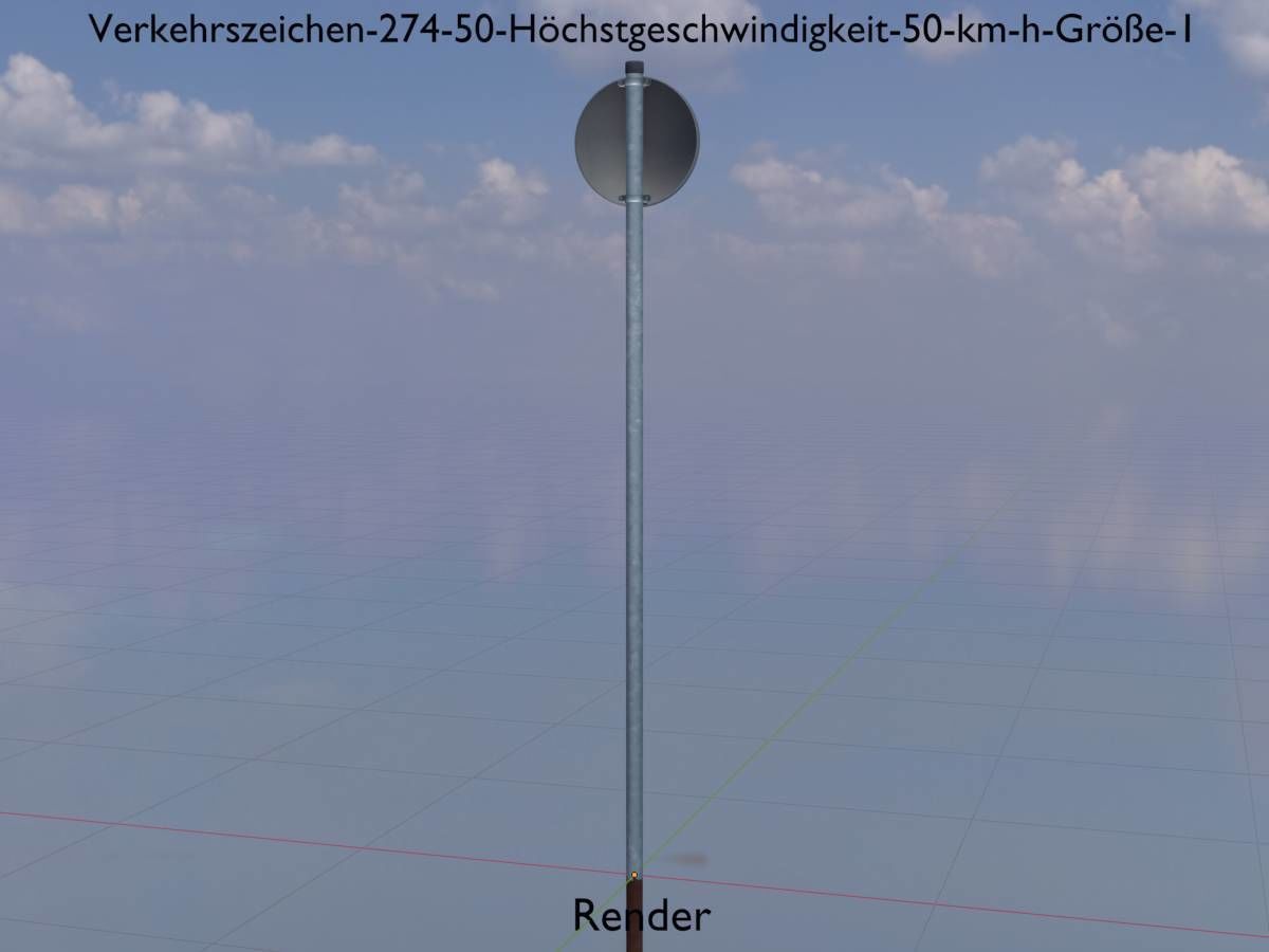 Traffic sign 274-50 Speed limit 50 km h Size 1 Low-poly 3D model_19