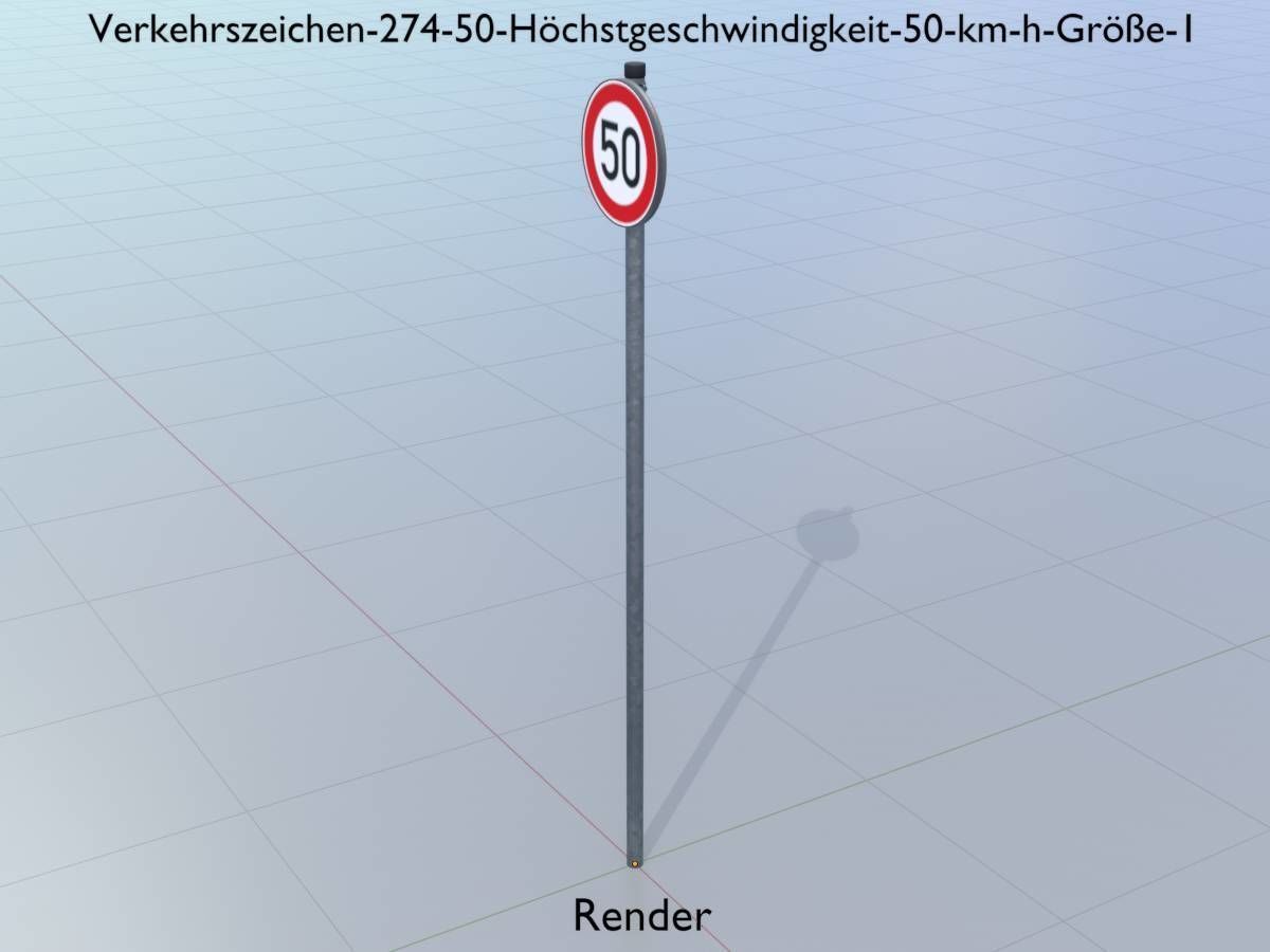 Traffic sign 274-50 Speed limit 50 km h Size 1 Low-poly 3D model_13