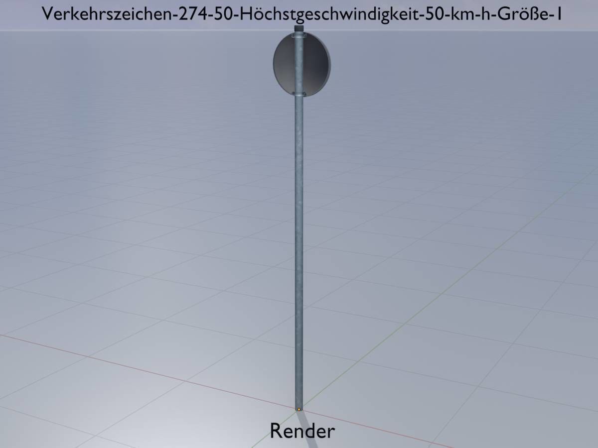 Traffic sign 274-50 Speed limit 50 km h Size 1 Low-poly 3D model_15