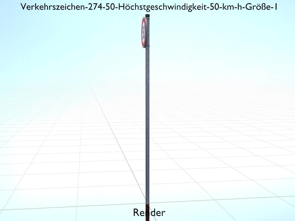 Traffic sign 274-50 Speed limit 50 km h Size 1 Low-poly 3D model_18