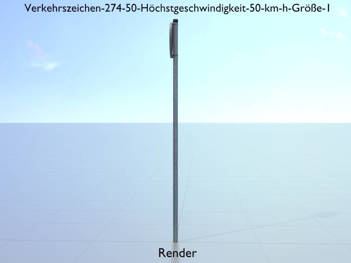 Traffic sign 274-50 Speed limit 50 km h Size 1 Low-poly 3D model_14