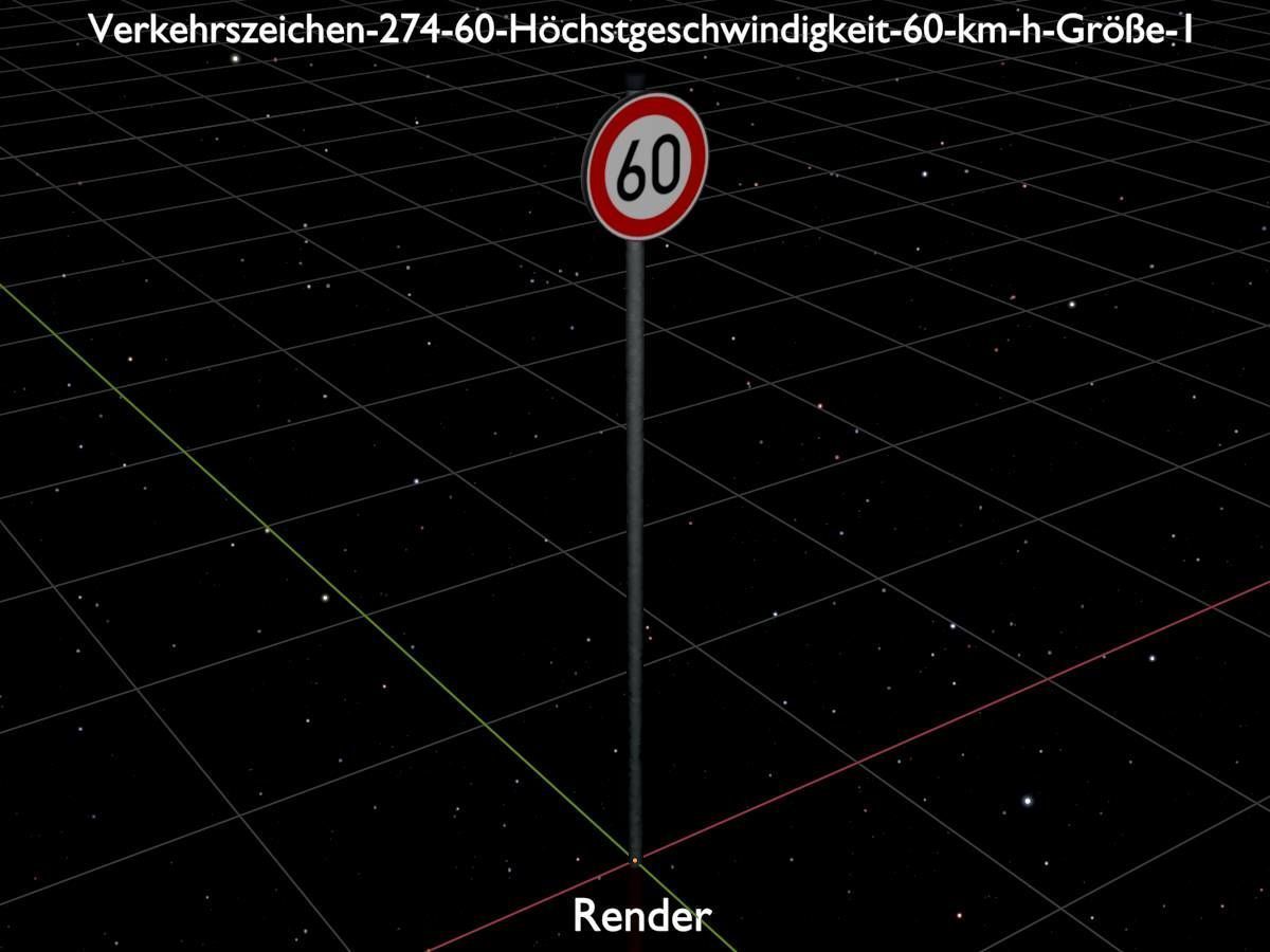 Traffic sign 274-60 Speed limit 60 km h Size 1 Low-poly 3D model_20