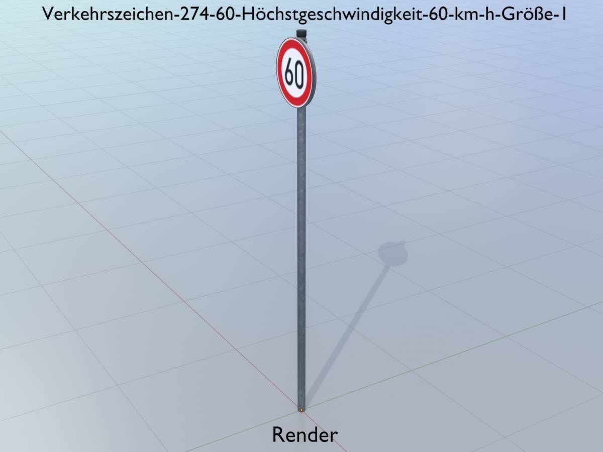 Traffic sign 274-60 Speed limit 60 km h Size 1 Low-poly 3D model_13