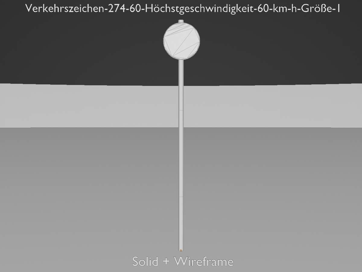 Traffic sign 274-60 Speed limit 60 km h Size 1 Low-poly 3D model_12