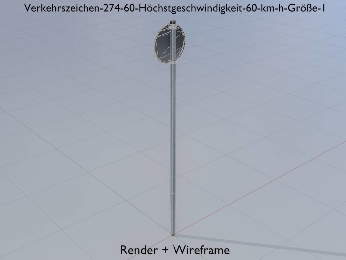 Traffic sign 274-60 Speed limit 60 km h Size 1 Low-poly 3D model_6