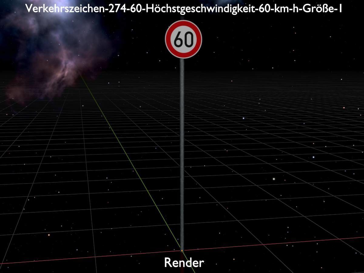 Traffic sign 274-60 Speed limit 60 km h Size 1 Low-poly 3D model_17