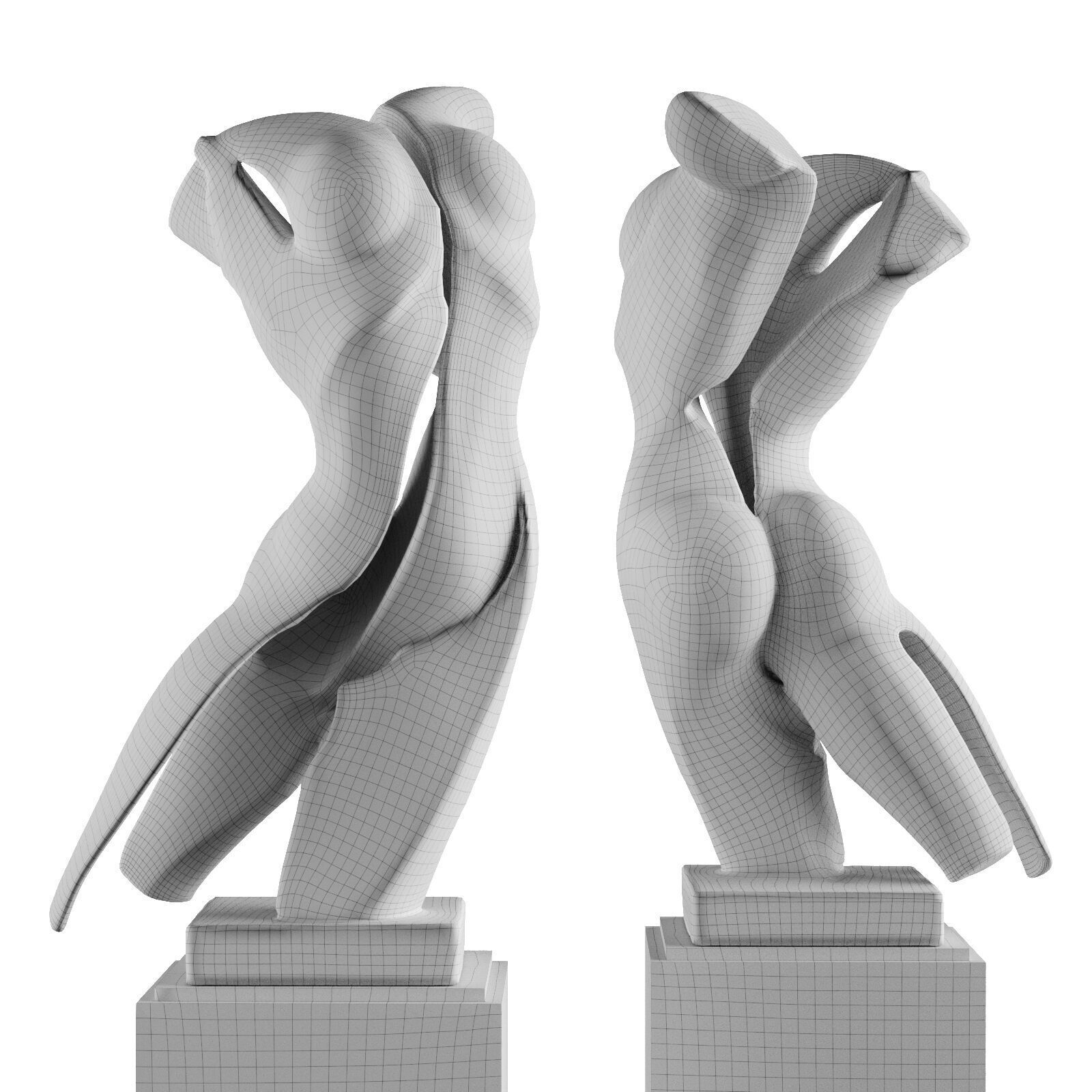 Dynamic woman torso sculpture Low-poly 3D model_6
