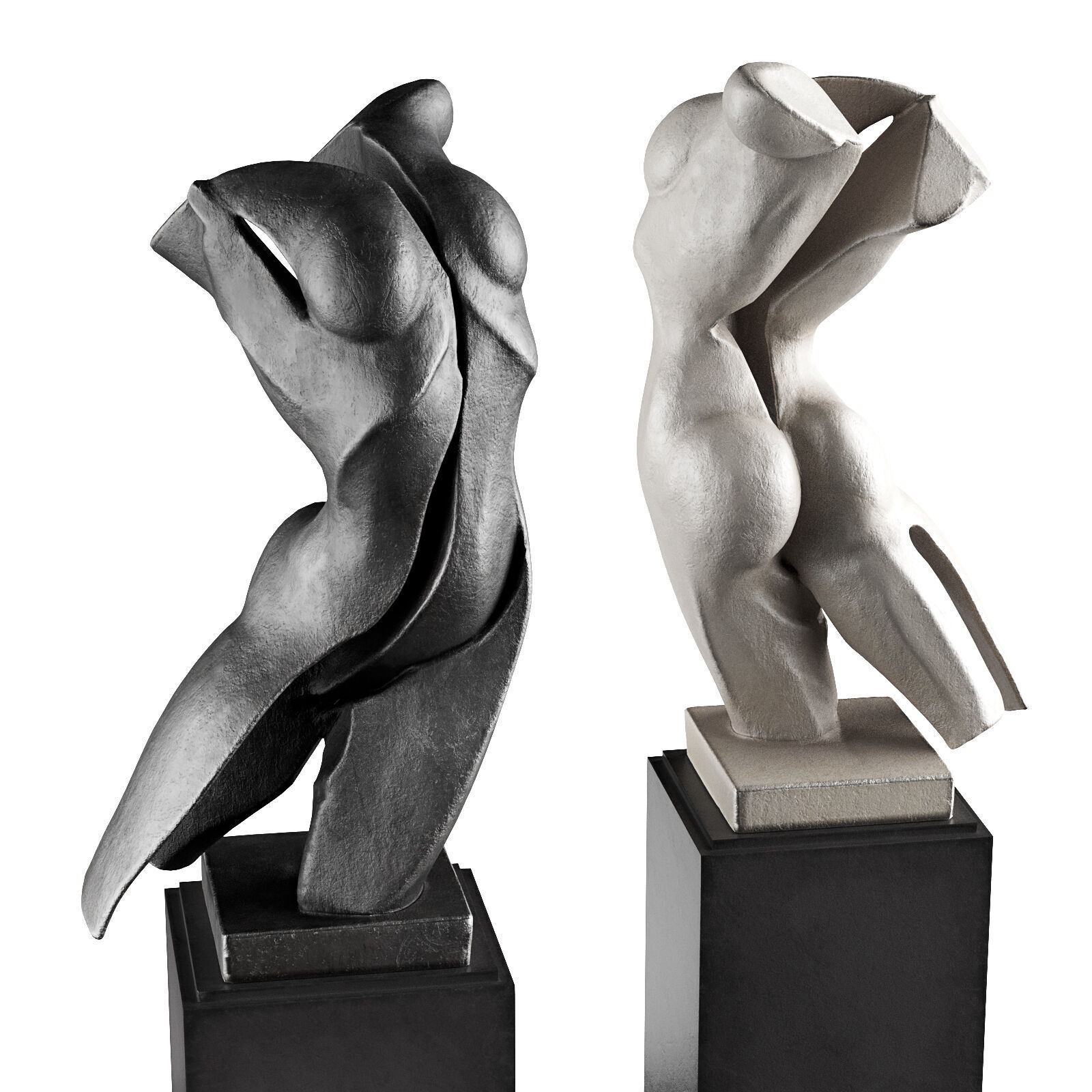 Dynamic woman torso sculpture Low-poly 3D model_5