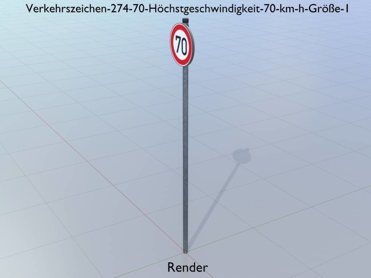 Traffic sign 274-70 Speed limit 70 km h Size 1 Low-poly 3D model_13