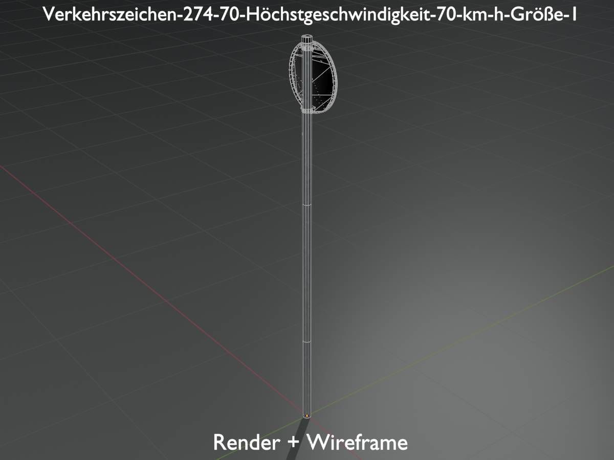 Traffic sign 274-70 Speed limit 70 km h Size 1 Low-poly 3D model_7