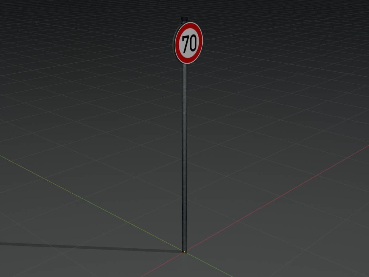 Traffic sign 274-70 Speed limit 70 km h Size 1 Low-poly 3D model_4