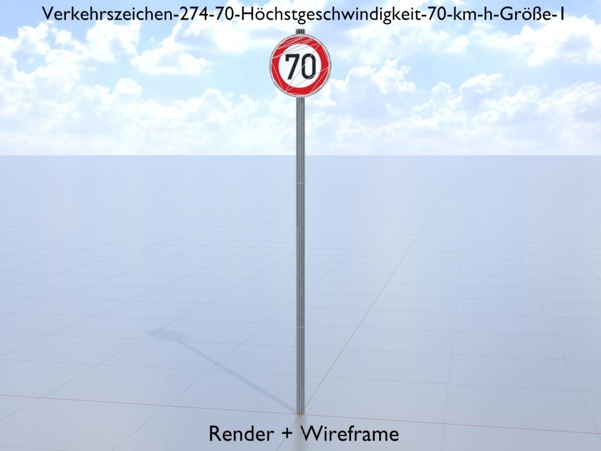 Traffic sign 274-70 Speed limit 70 km h Size 1 Low-poly 3D model_5