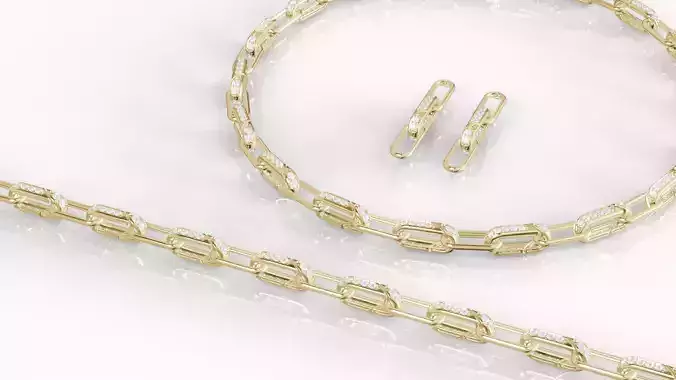 Jewelry Necklace Bracelet Earring Gold Set Editable 3DM