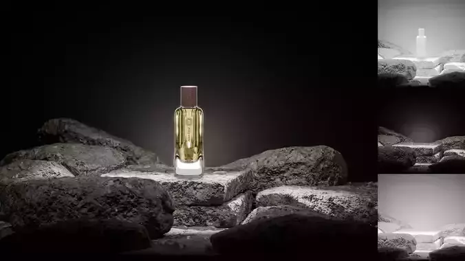 Hermes perfume sitting on the rocks podium formation Low-poly 3D model
