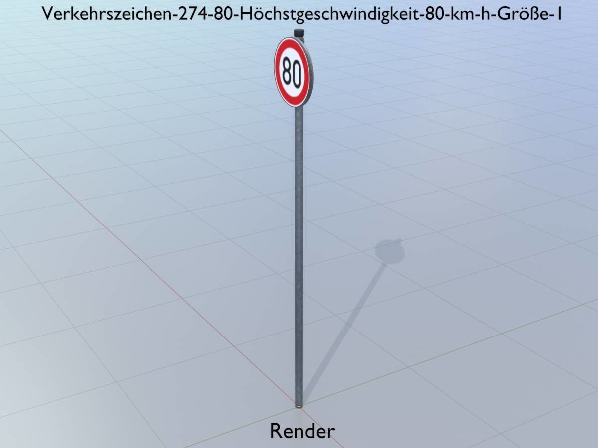 Traffic sign 274-80 Speed limit 80 km h Size 1 Low-poly 3D model_13
