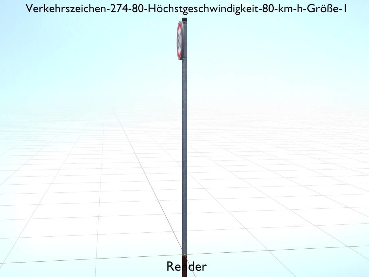 Traffic sign 274-80 Speed limit 80 km h Size 1 Low-poly 3D model_18
