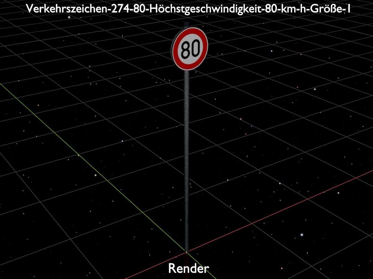Traffic sign 274-80 Speed limit 80 km h Size 1 Low-poly 3D model_20
