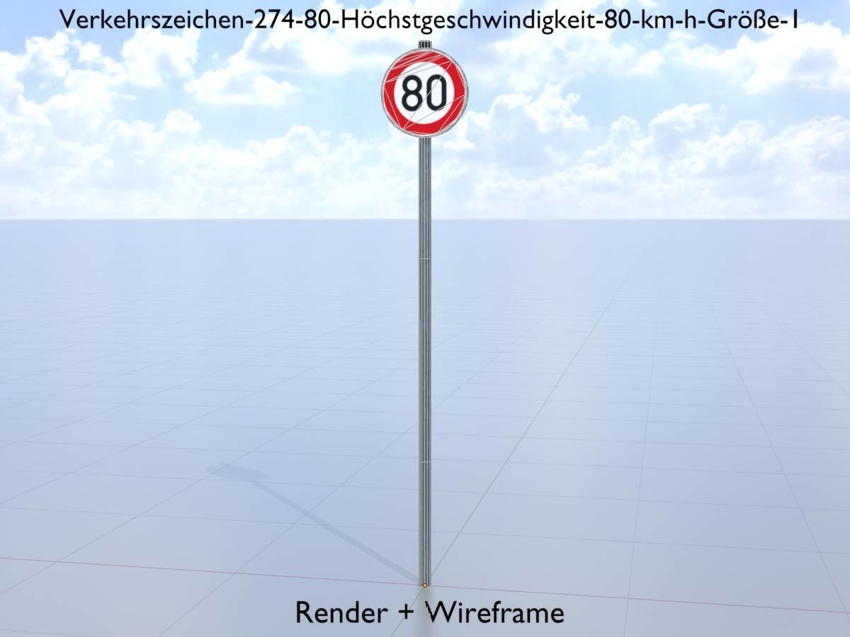 Traffic sign 274-80 Speed limit 80 km h Size 1 Low-poly 3D model_5