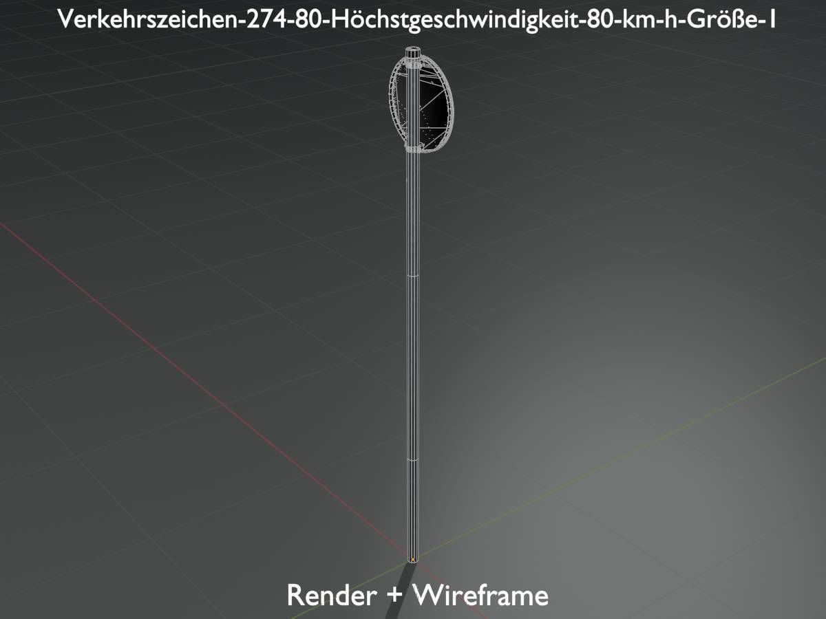 Traffic sign 274-80 Speed limit 80 km h Size 1 Low-poly 3D model_7