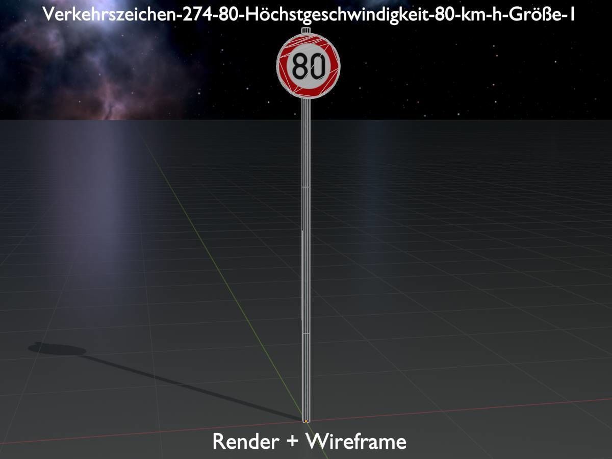 Traffic sign 274-80 Speed limit 80 km h Size 1 Low-poly 3D model_8