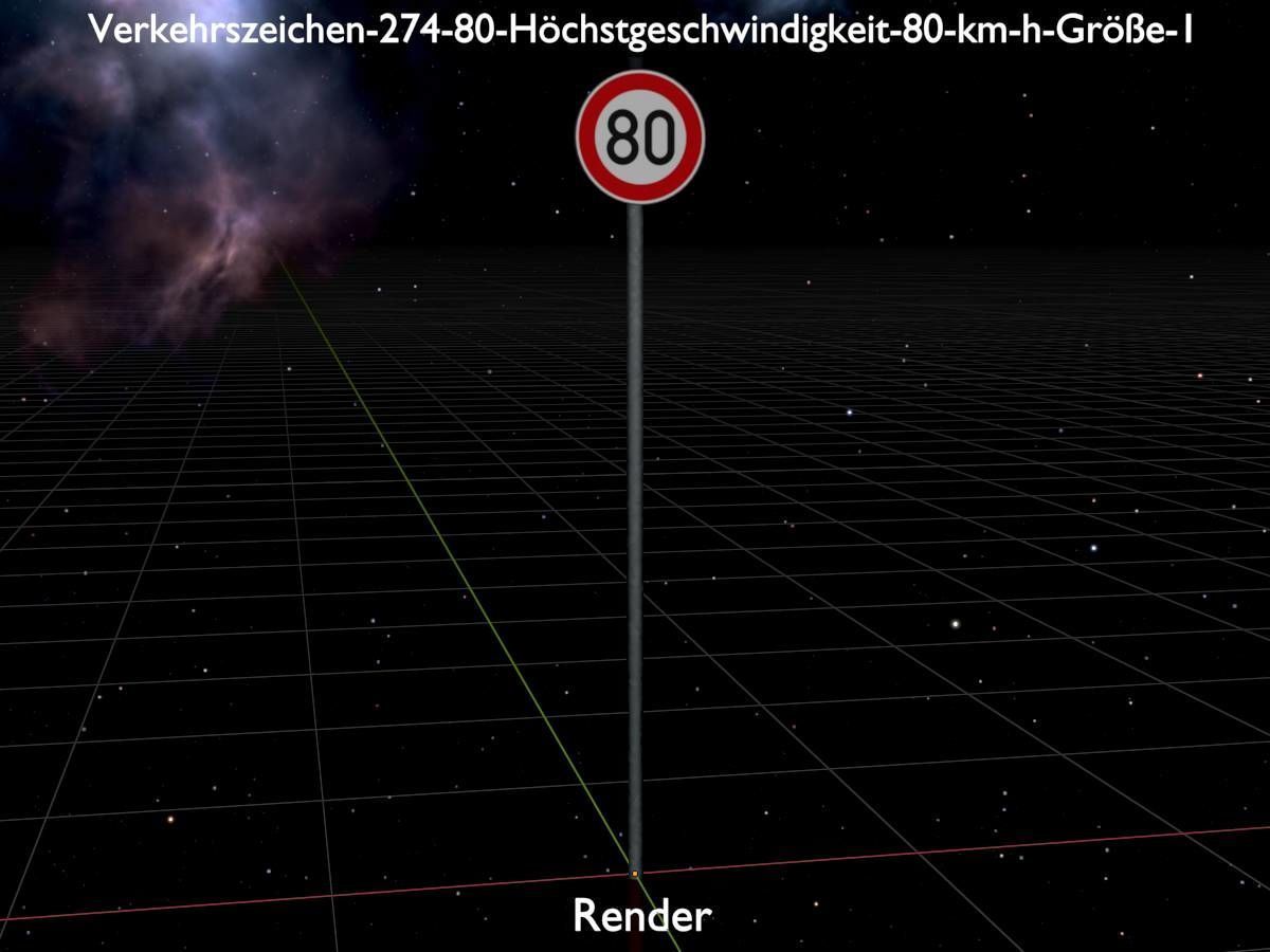 Traffic sign 274-80 Speed limit 80 km h Size 1 Low-poly 3D model_17