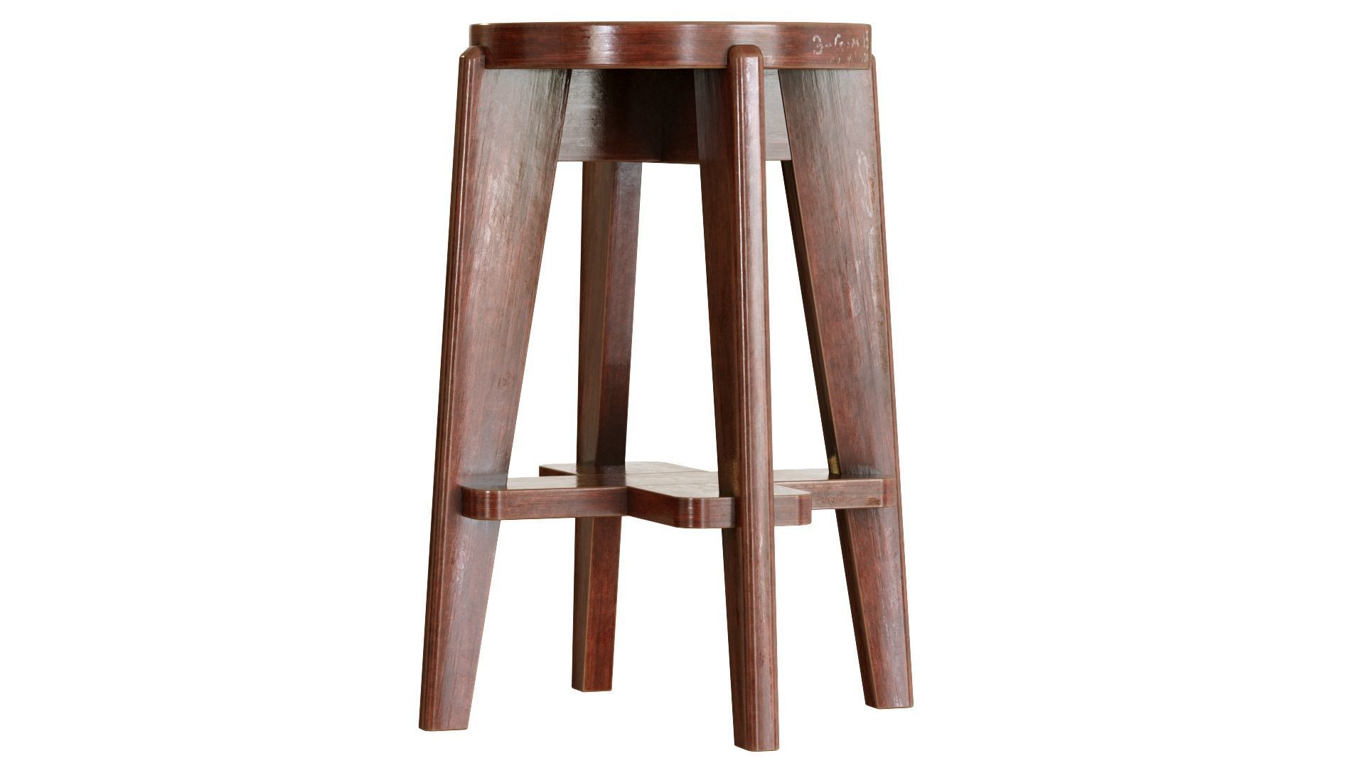 Pierre Jeanneret Counter Stool 3D model_7