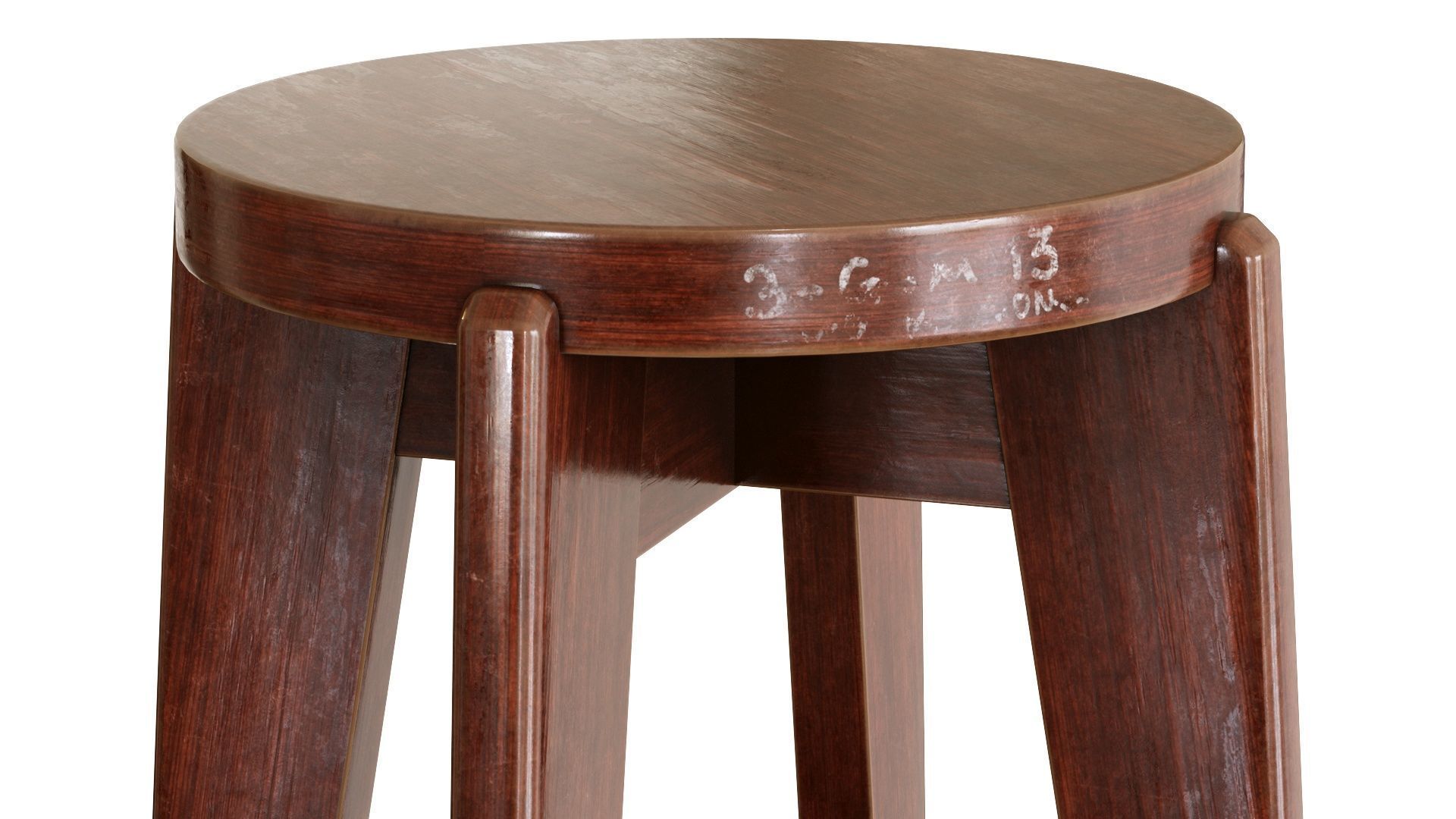 Pierre Jeanneret Counter Stool 3D model_9