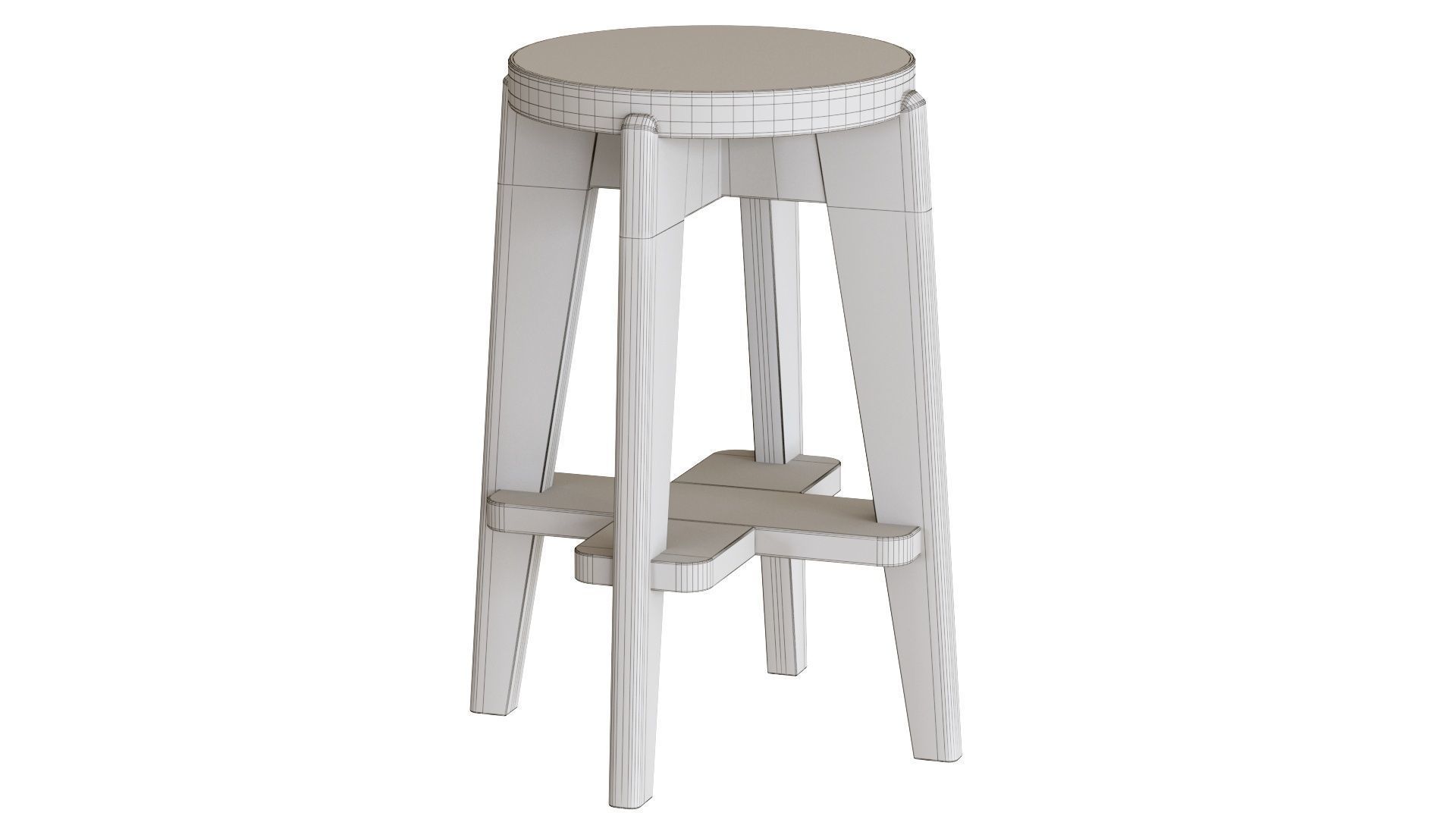 Pierre Jeanneret Counter Stool 3D model_11