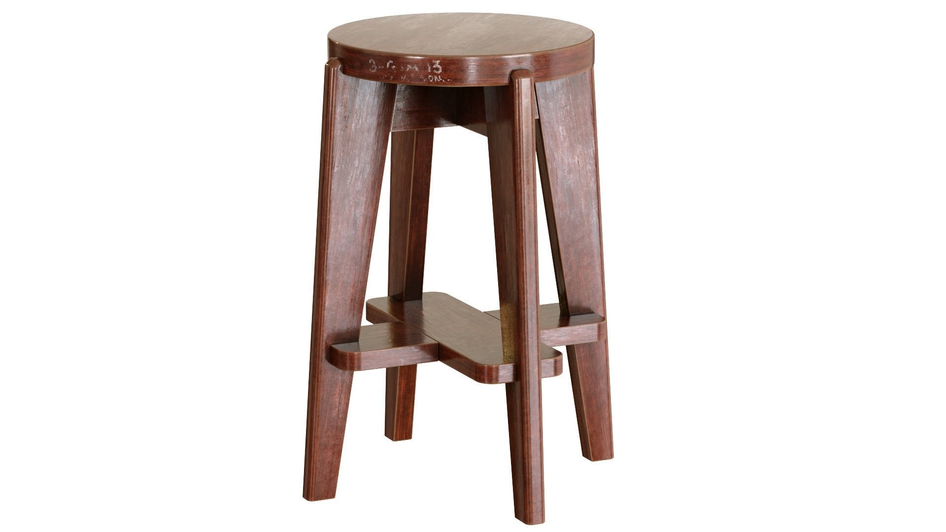 Pierre Jeanneret Counter Stool 3D model_3