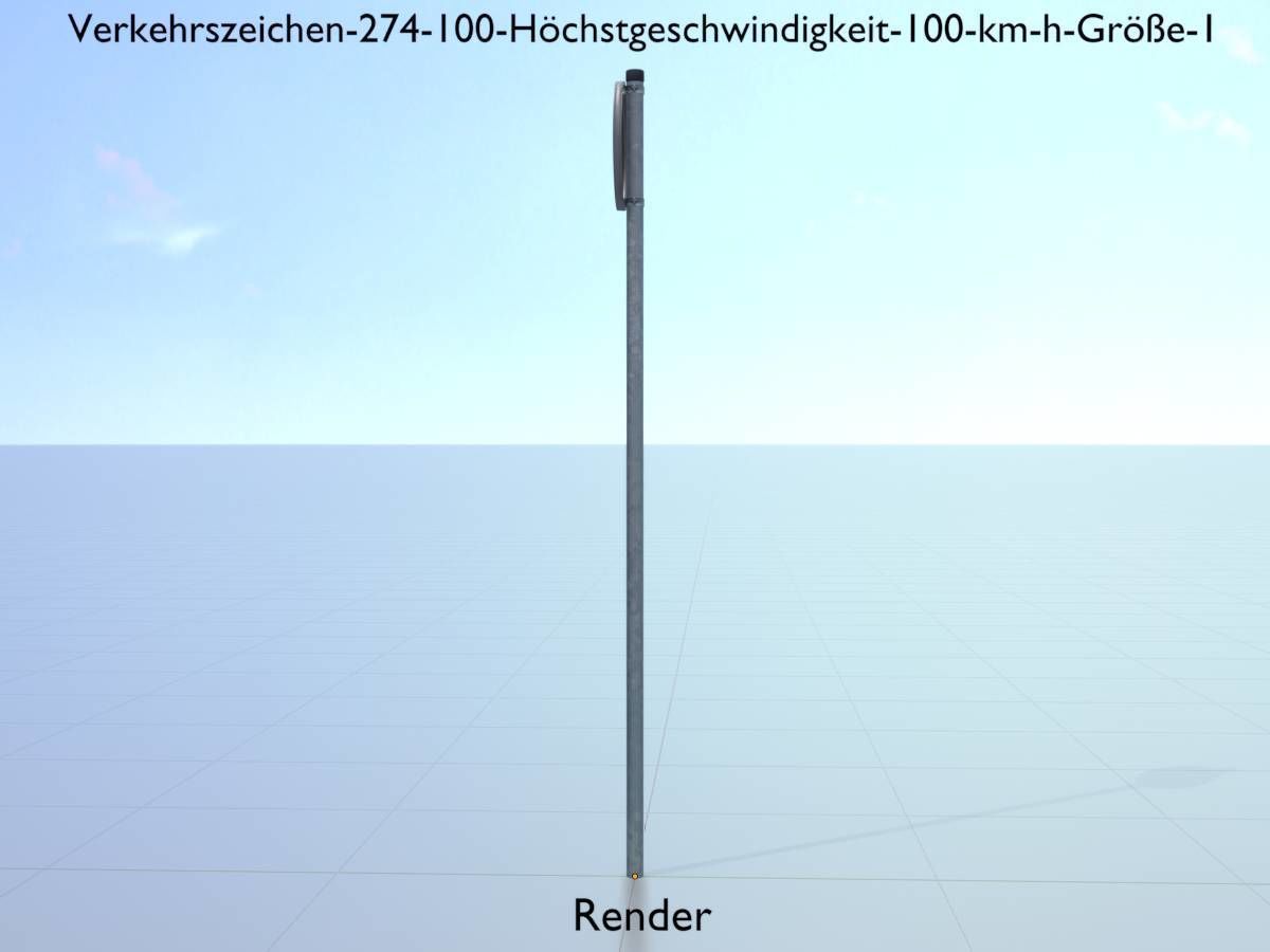 Traffic sign 274-100 Speed limit 100 km h Size 1 Low-poly 3D model_14