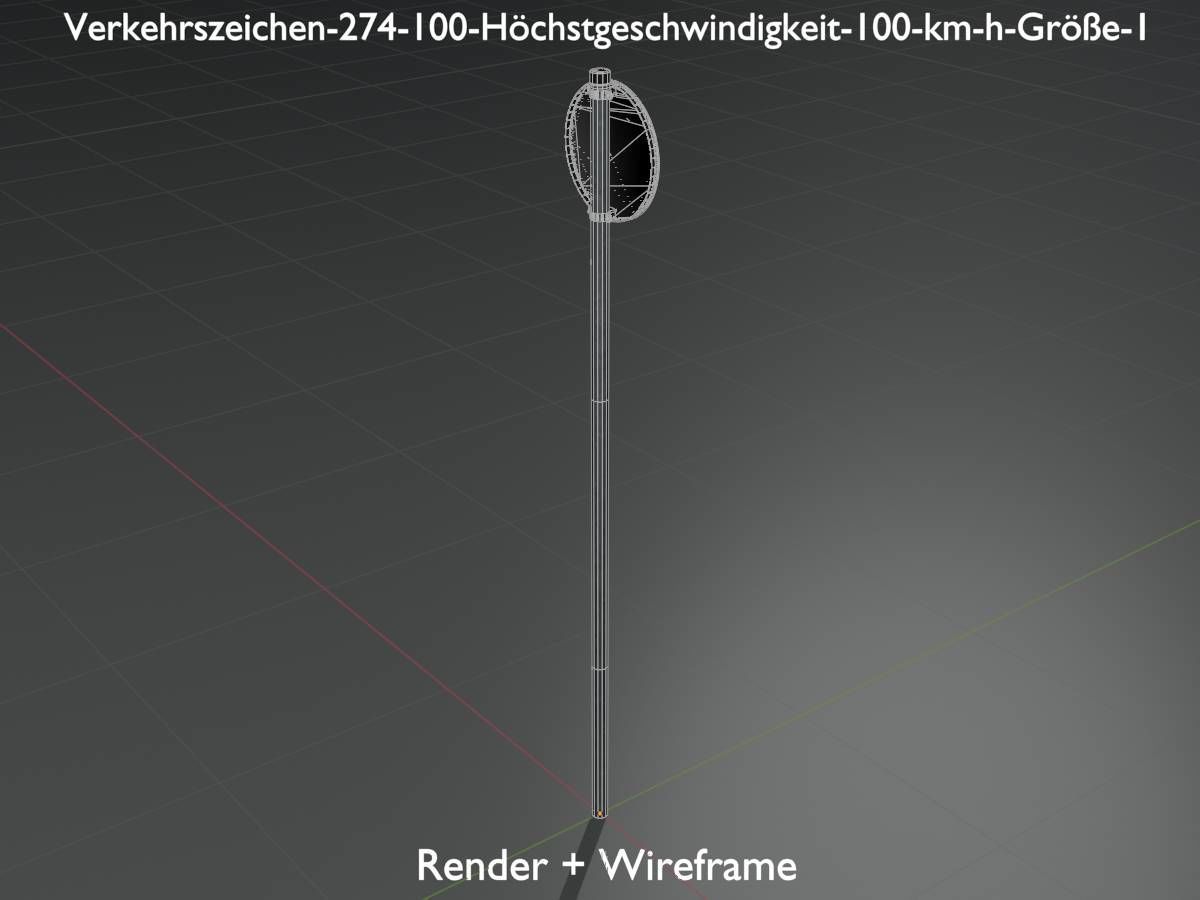 Traffic sign 274-100 Speed limit 100 km h Size 1 Low-poly 3D model_7