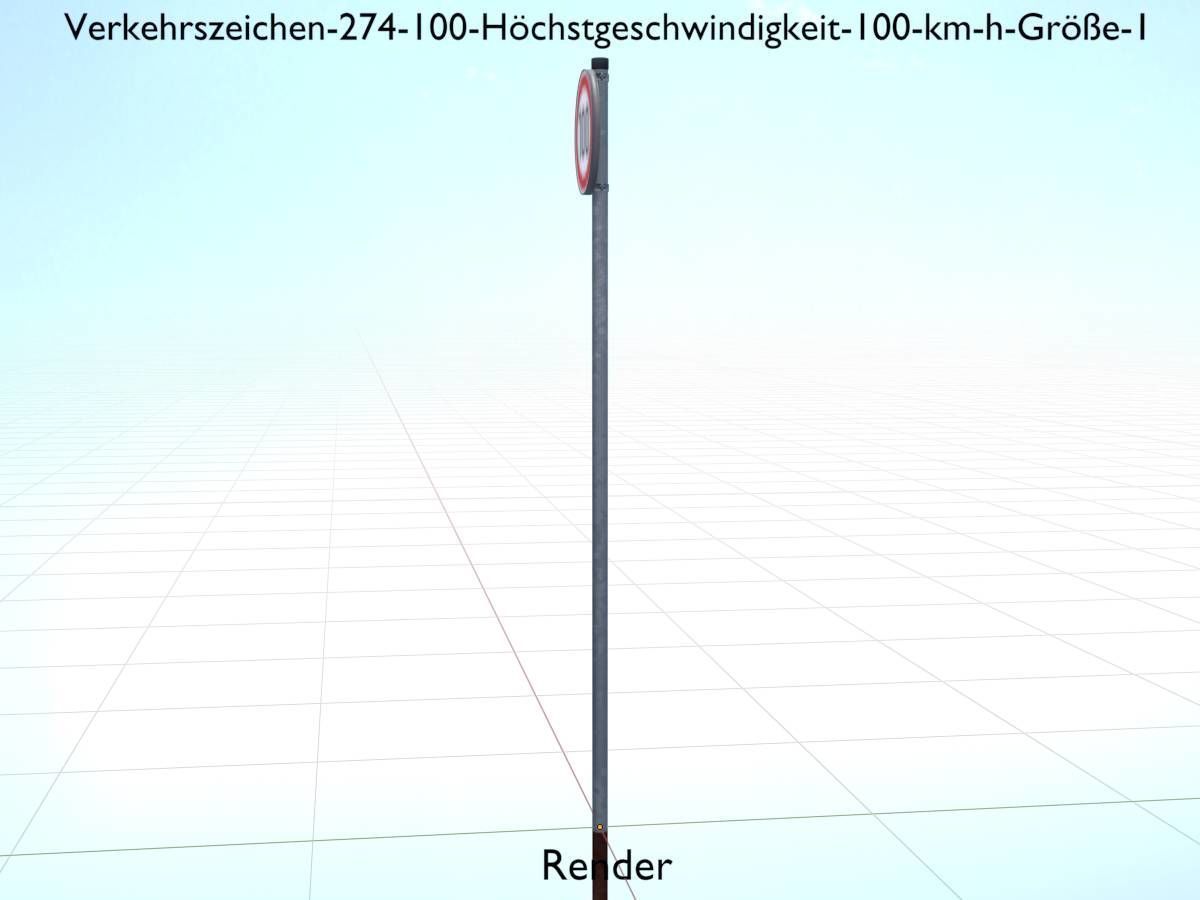 Traffic sign 274-100 Speed limit 100 km h Size 1 Low-poly 3D model_18