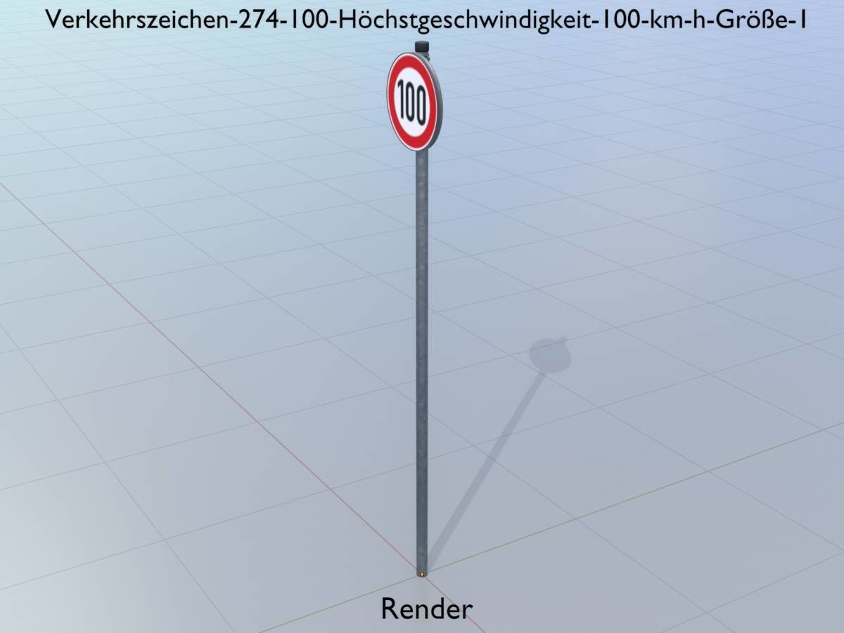 Traffic sign 274-100 Speed limit 100 km h Size 1 Low-poly 3D model_13