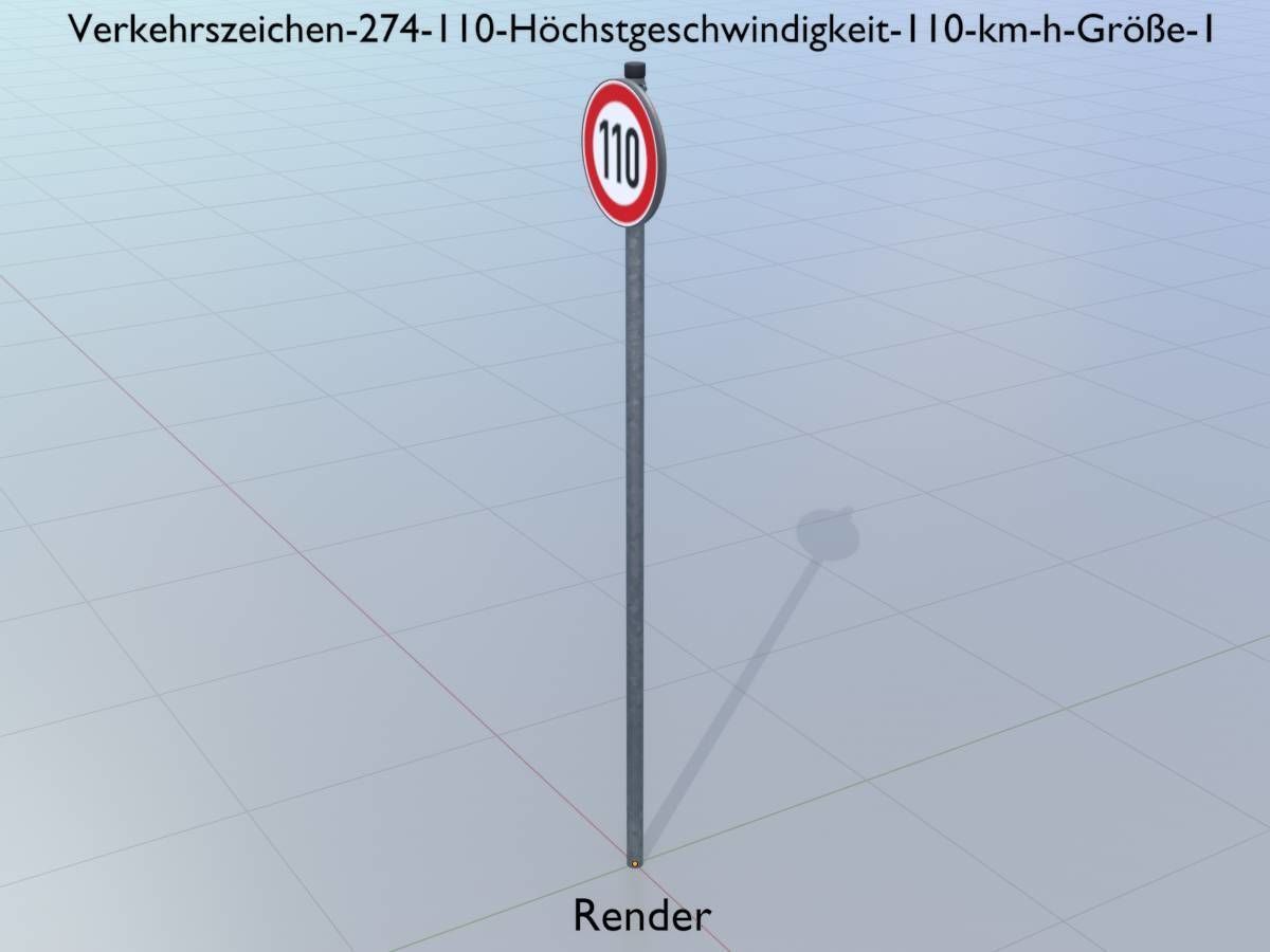 Traffic sign 274-110 Speed limit 110 km h Size 1 Low-poly 3D model_13