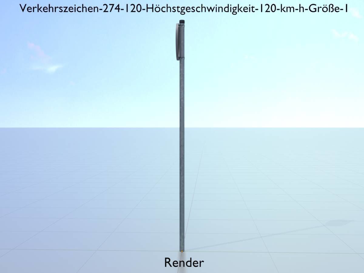 Traffic sign 274-120 Speed limit 120 km h Size 1 Low-poly 3D model_14