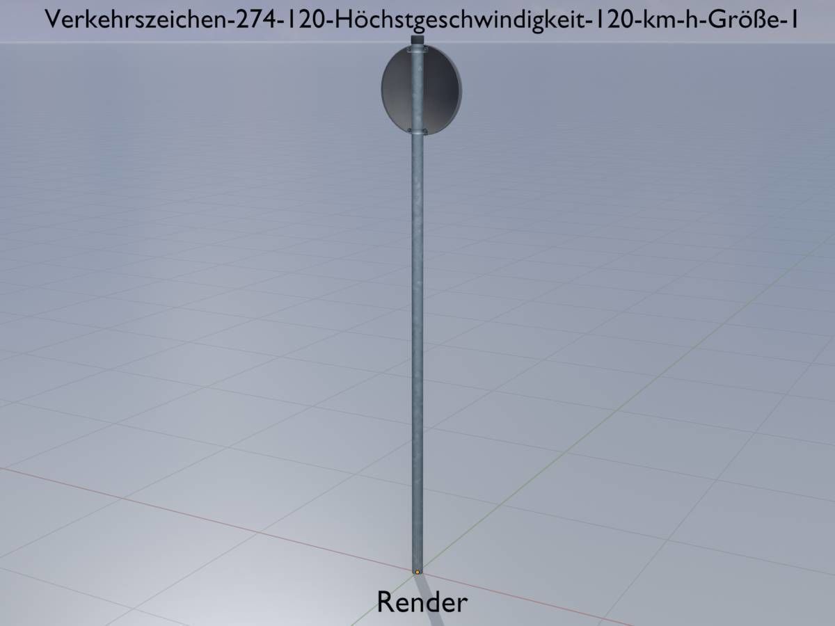 Traffic sign 274-120 Speed limit 120 km h Size 1 Low-poly 3D model_15